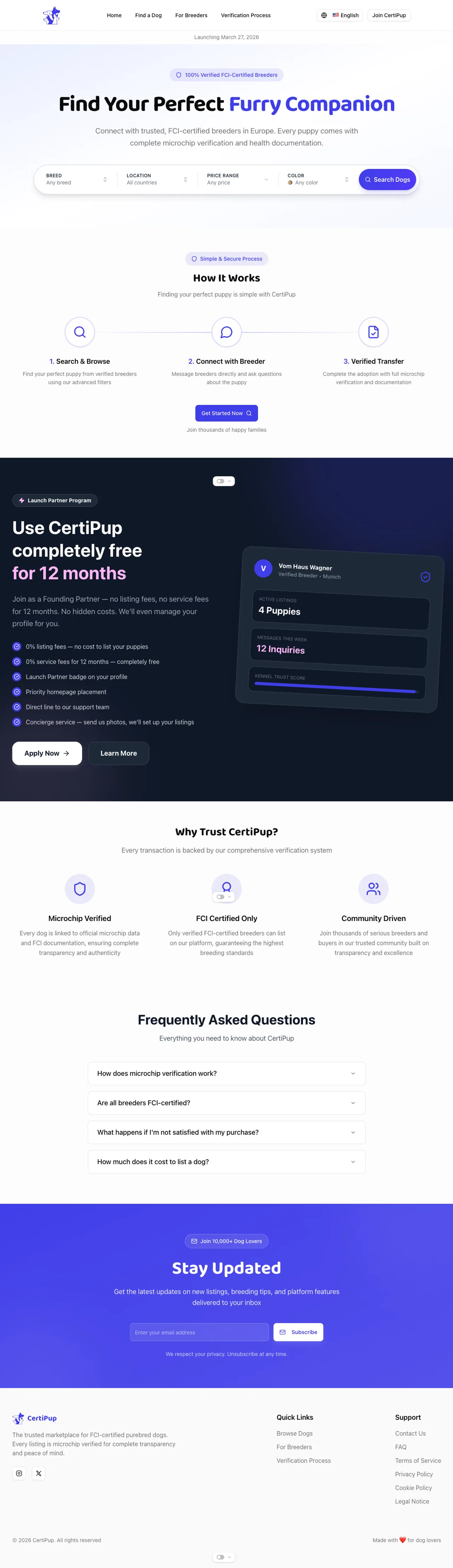 CertiPup marketplace platform website