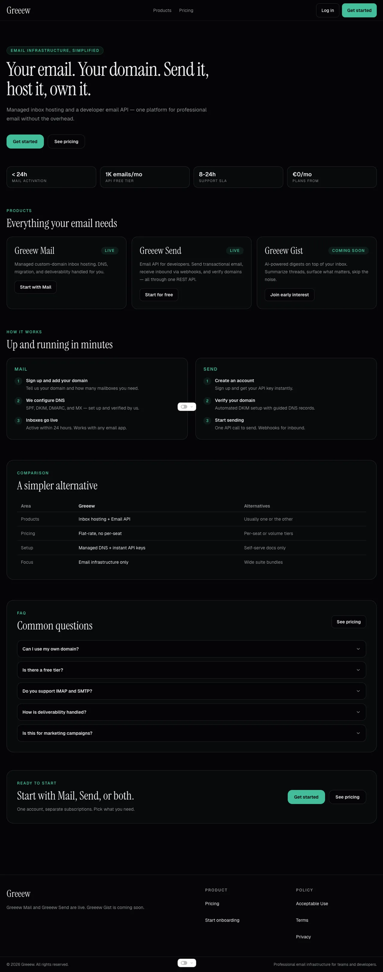 Greeew email hosting SaaS website